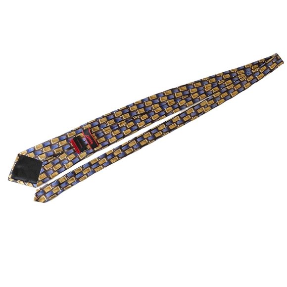 J. Garcia Fifty-Four Gold Blue Rectangles Geometric Silk Collection Neck Tie Gif - Picture 4 of 10